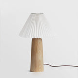 Pleated Fabric Shade Table Lamp with Wooden Base Modern Bedside Light for Living Room