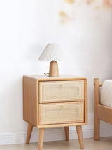Pleated Fabric Shade Table Lamp with Wooden Base Modern Bedside Light for Living Room