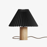 Pleated Fabric Shade Table Lamp with Wooden Base Modern Bedside Light for Living Room