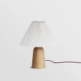 Pleated Fabric Shade Table Lamp with Wooden Base Modern Bedside Light for Living Room