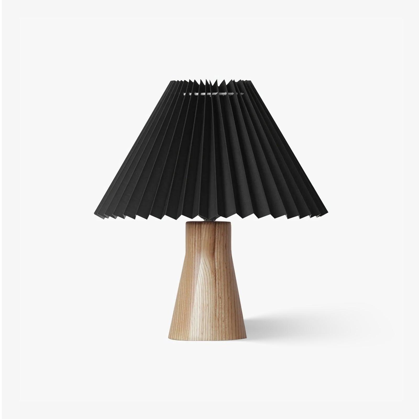 Pleated Fabric Shade Table Lamp with Wooden Base Modern Bedside Light for Living Room