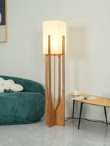 Modern Fairbanks Standing Lamp with Ash Wood Frame and White Fabric Shade
