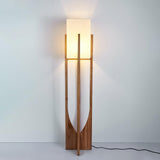 Modern Fairbanks Standing Lamp with Ash Wood Frame and White Fabric Shade