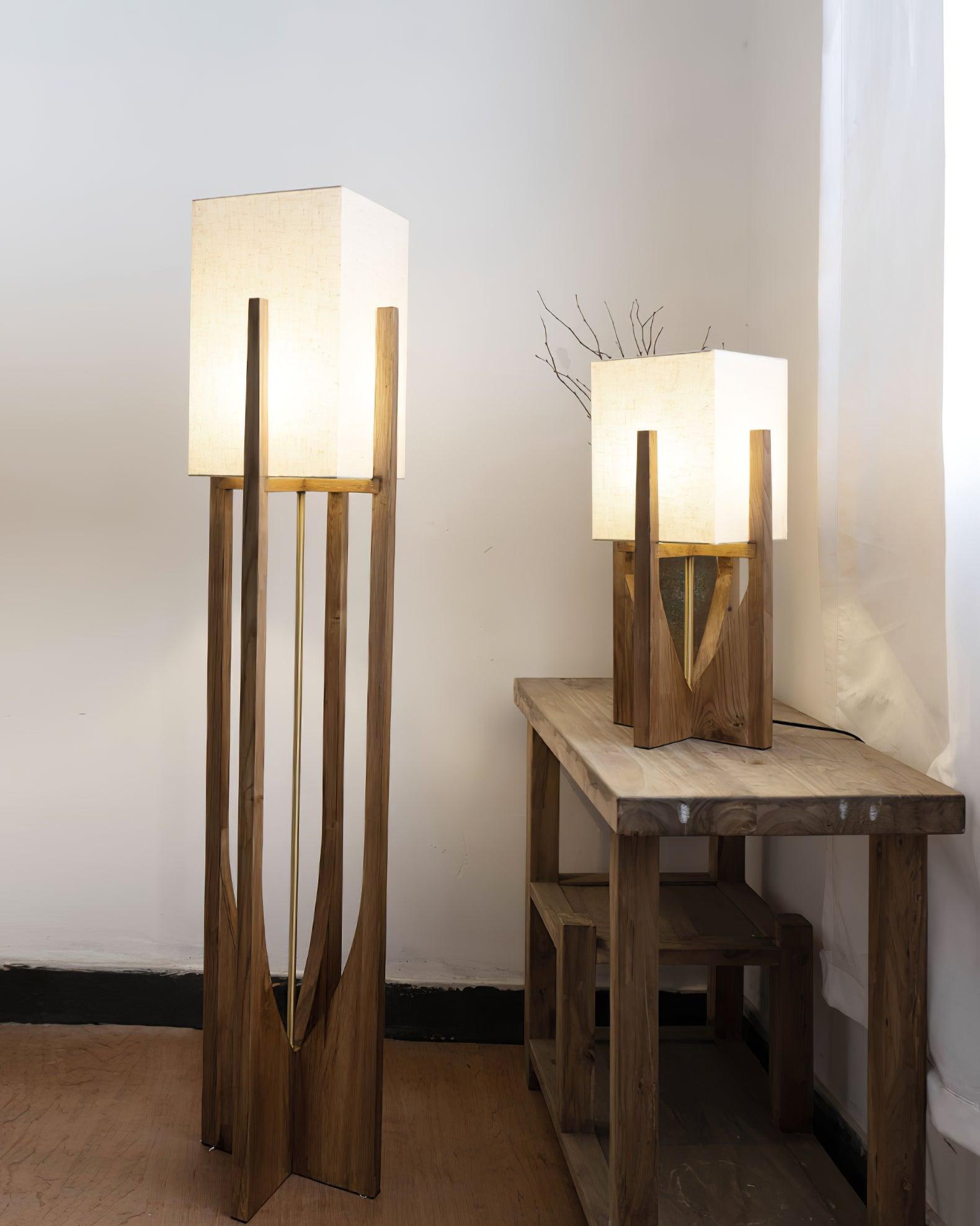 Modern Fairbanks Standing Lamp with Ash Wood Frame and White Fabric Shade