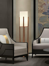 Modern Fairbanks Standing Lamp with Ash Wood Frame and White Fabric Shade