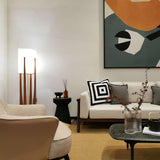 Modern Fairbanks Standing Lamp with Ash Wood Frame and White Fabric Shade