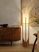 Modern Fairbanks Standing Lamp with Ash Wood Frame and White Fabric Shade