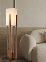 Modern Fairbanks Standing Lamp with Ash Wood Frame and White Fabric Shade