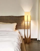 Modern Fairbanks Standing Lamp with Ash Wood Frame and White Fabric Shade