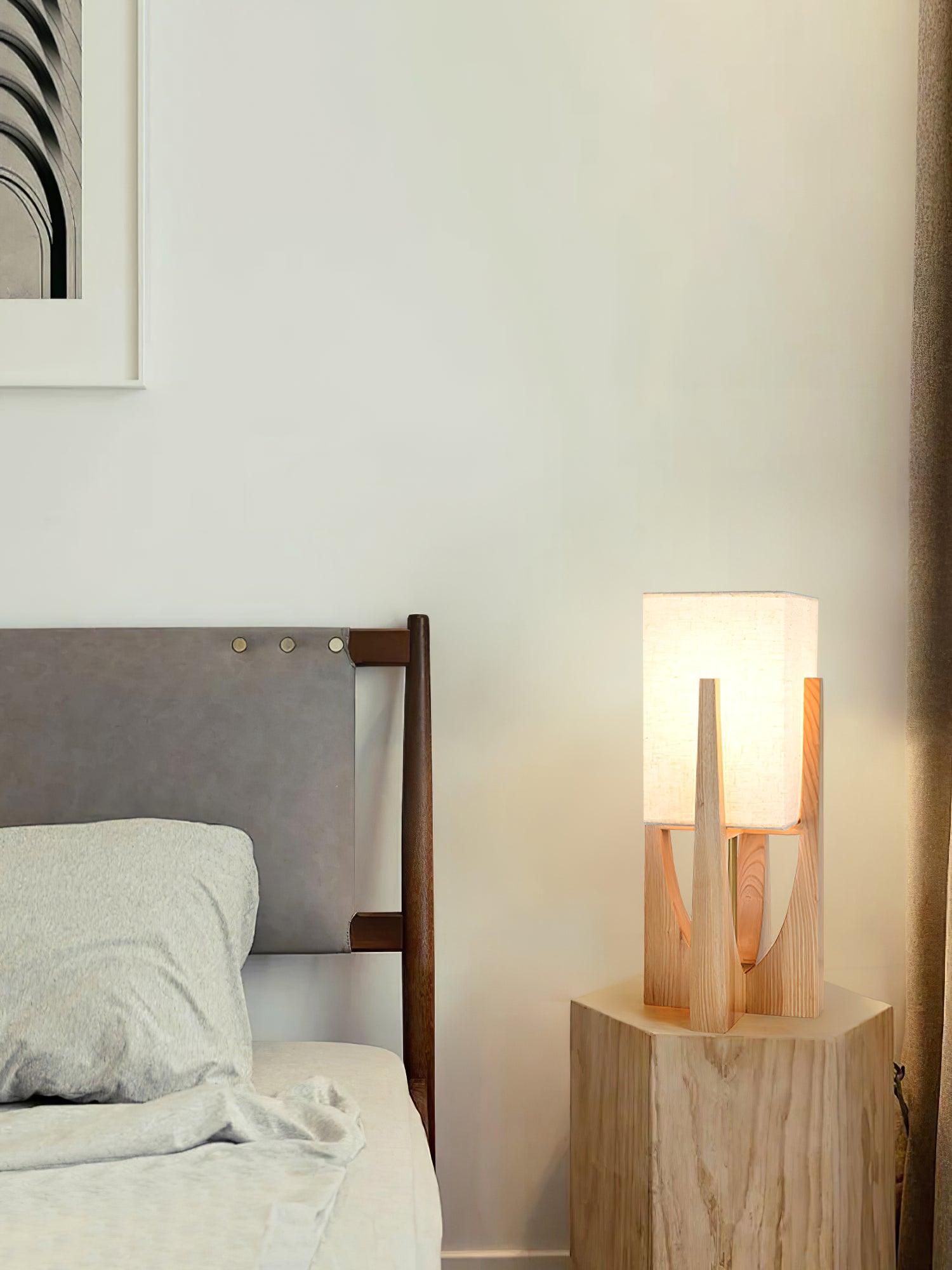 Modern Fairbanks Standing Lamp with Ash Wood Frame and White Fabric Shade