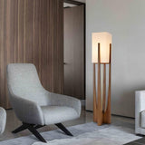 Modern Fairbanks Standing Lamp with Ash Wood Frame and White Fabric Shade