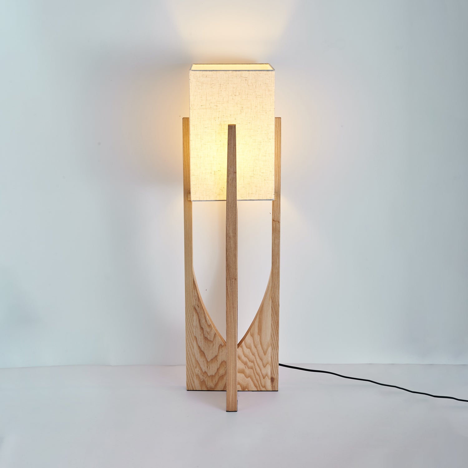 Modern Fairbanks Standing Lamp with Ash Wood Frame and White Fabric Shade