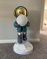 Astronaut Resin Floor Lamp with 5D Printed Globe and Rechargeable Battery for Bedroom