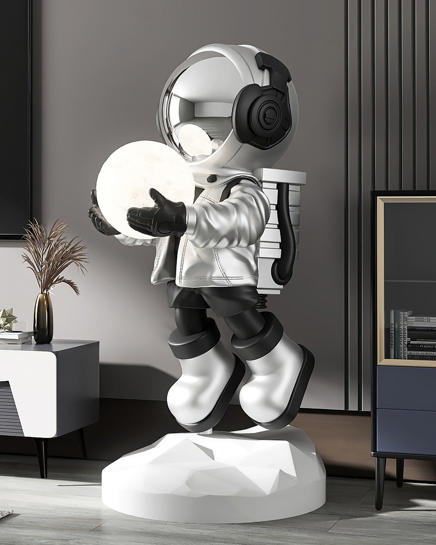 Astronaut Resin Floor Lamp with 5D Printed Globe and Rechargeable Battery for Bedroom