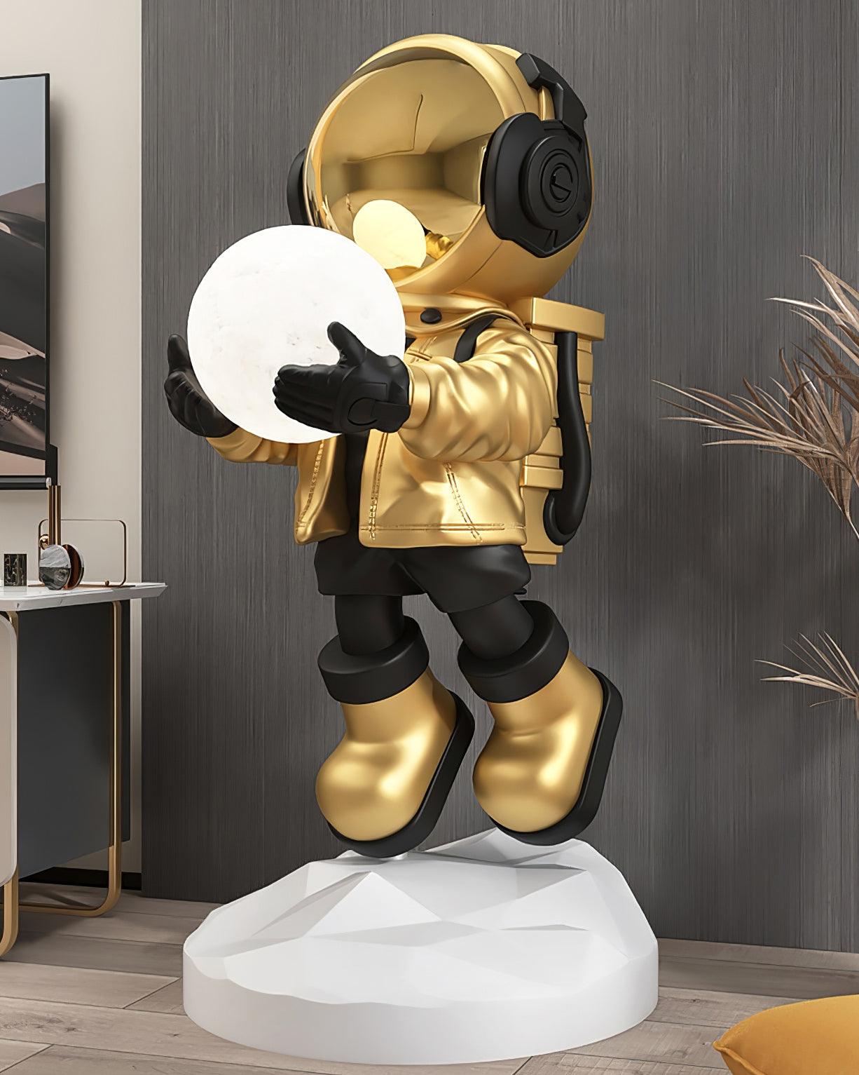 Astronaut Resin Floor Lamp with 5D Printed Globe and Rechargeable Battery for Bedroom