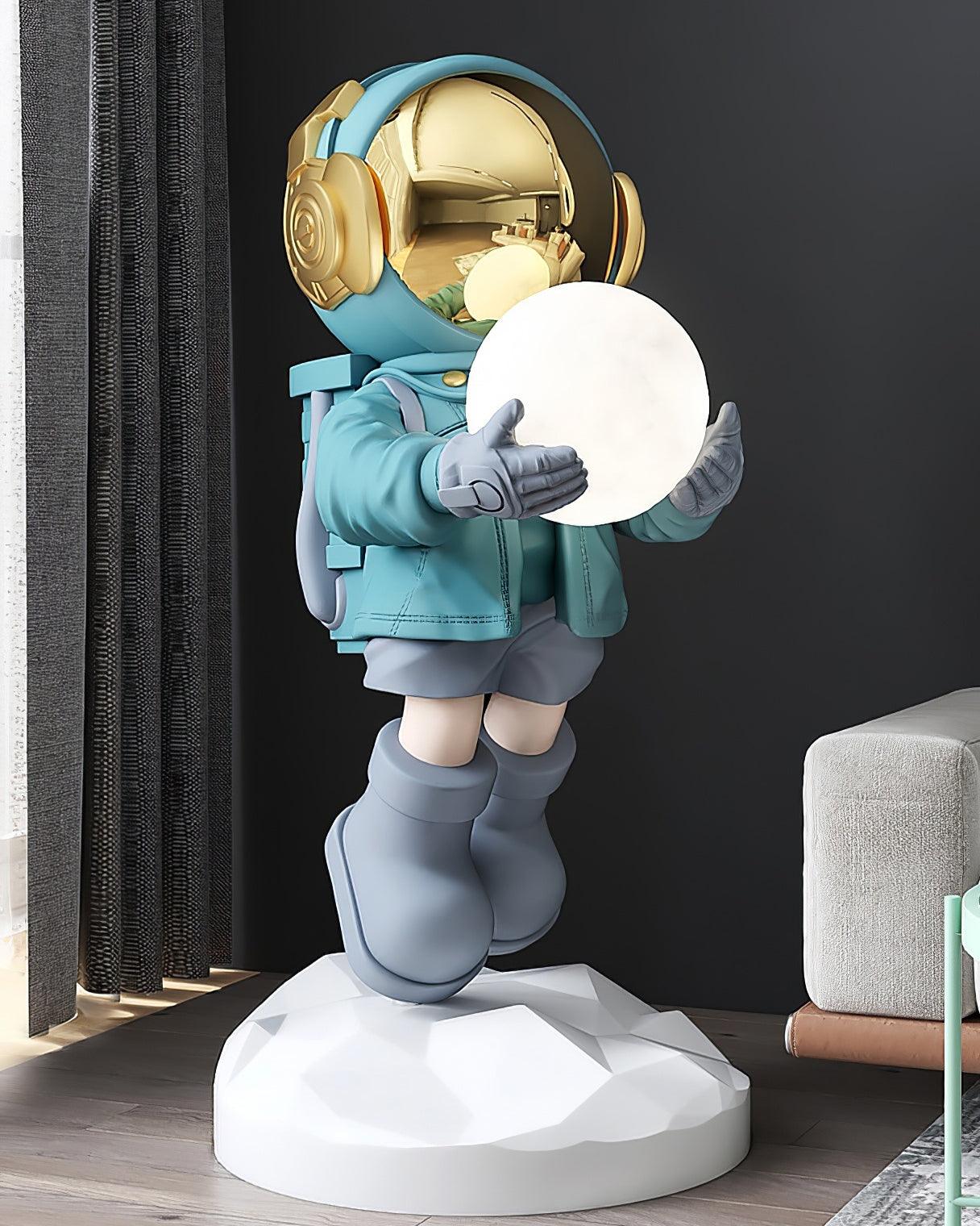 Astronaut Resin Floor Lamp with 5D Printed Globe and Rechargeable Battery for Bedroom