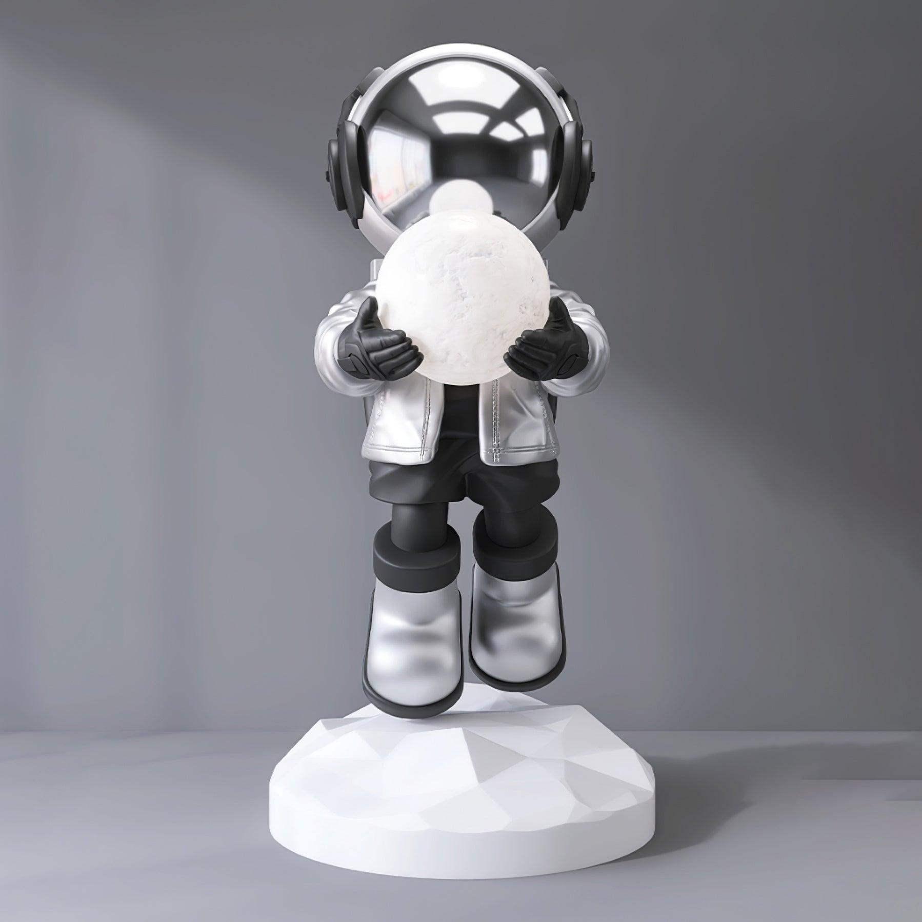 Astronaut Resin Floor Lamp with 5D Printed Globe and Rechargeable Battery for Bedroom