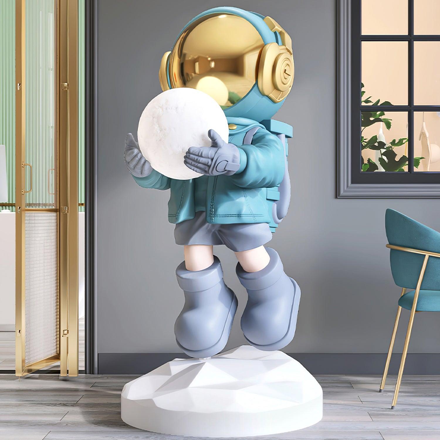 Astronaut Resin Floor Lamp with 5D Printed Globe and Rechargeable Battery for Bedroom
