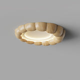 Modern Walnut Wood Grain Ripple Flush Mount LED Ceiling Light Fixture