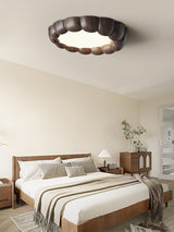 Modern Walnut Wood Grain Ripple Flush Mount LED Ceiling Light Fixture