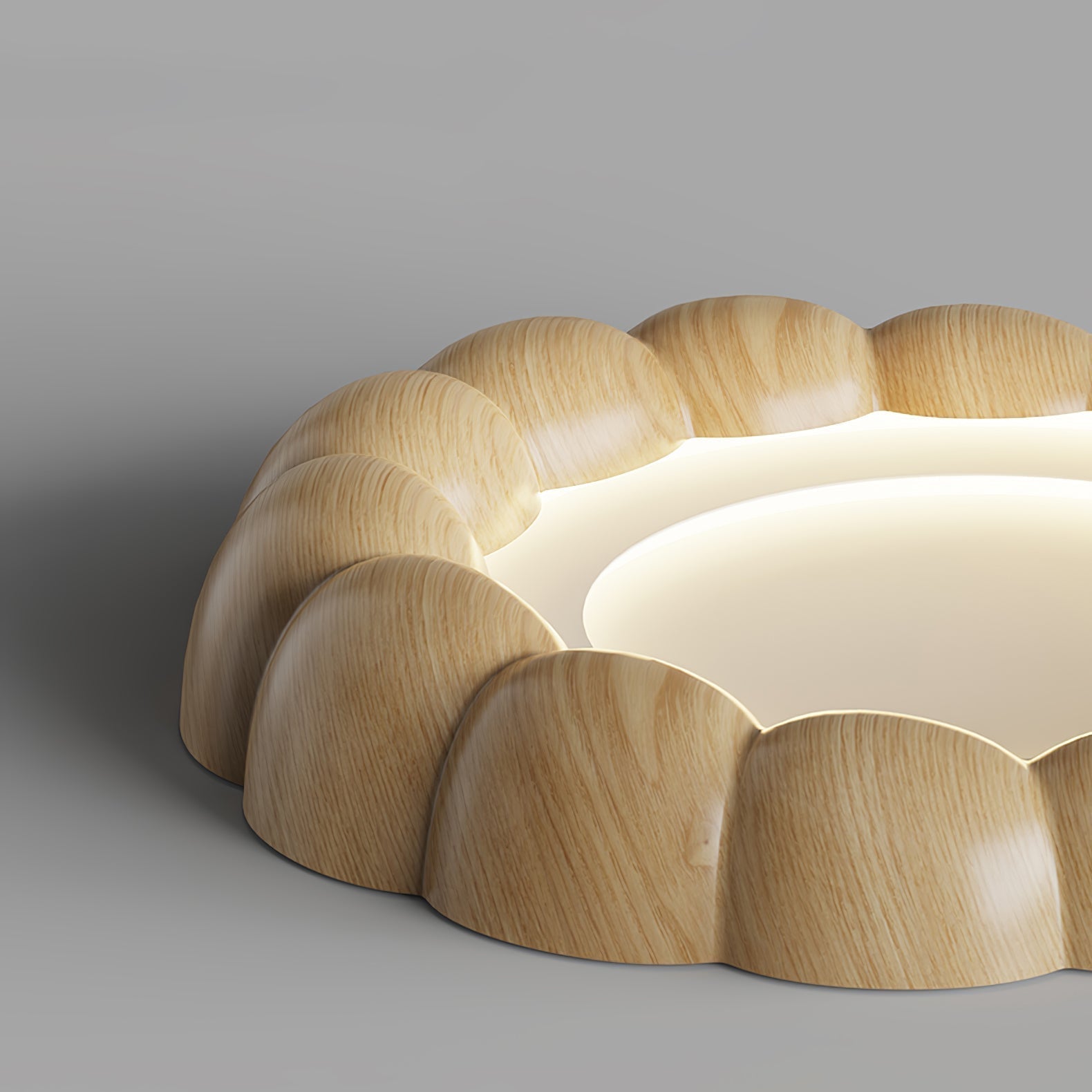Modern Walnut Wood Grain Ripple Flush Mount LED Ceiling Light Fixture