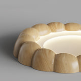 Modern Walnut Wood Grain Ripple Flush Mount LED Ceiling Light Fixture