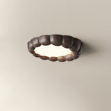 Modern Walnut Wood Grain Ripple Flush Mount LED Ceiling Light Fixture