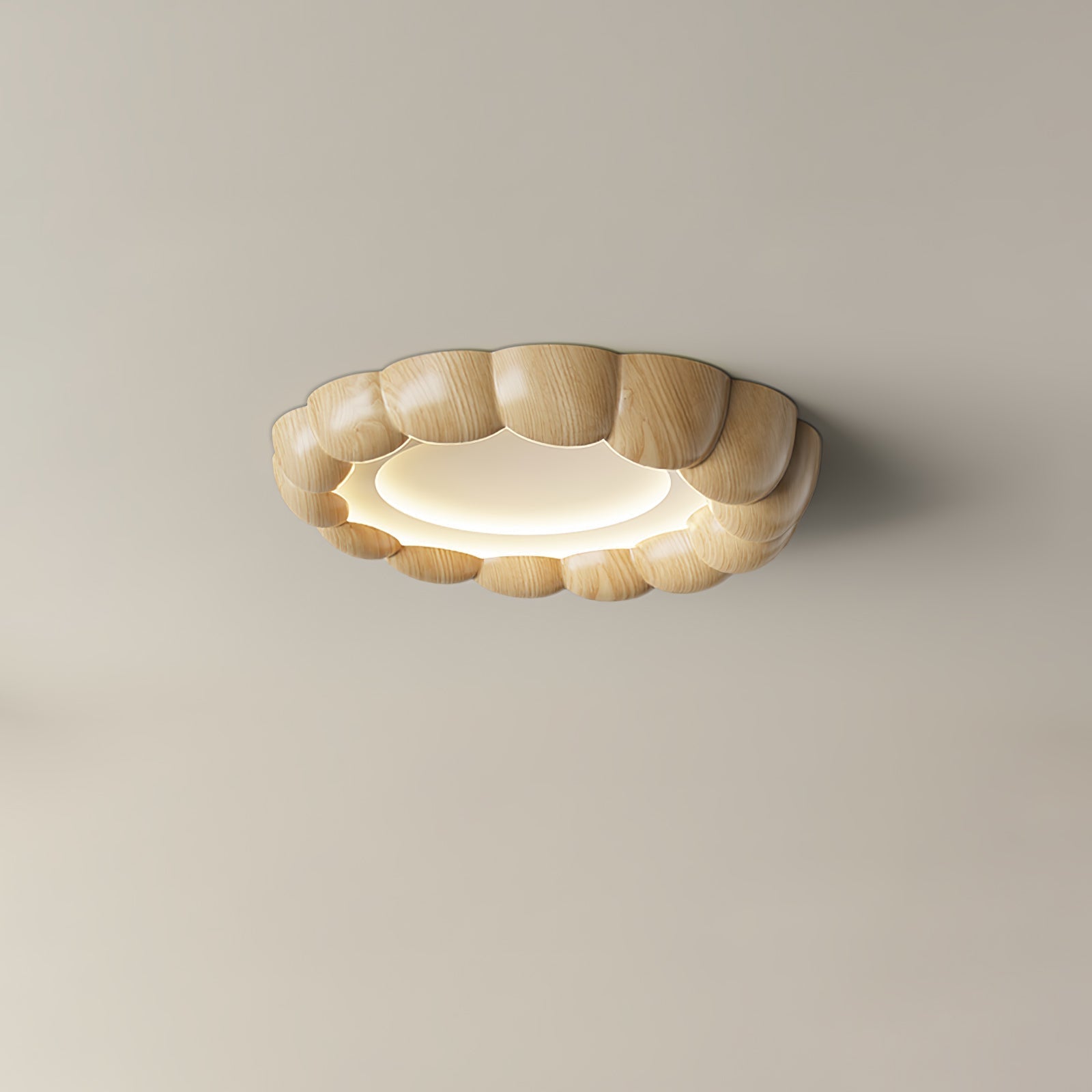 Modern Walnut Wood Grain Ripple Flush Mount LED Ceiling Light Fixture