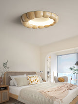 Modern Walnut Wood Grain Ripple Flush Mount LED Ceiling Light Fixture
