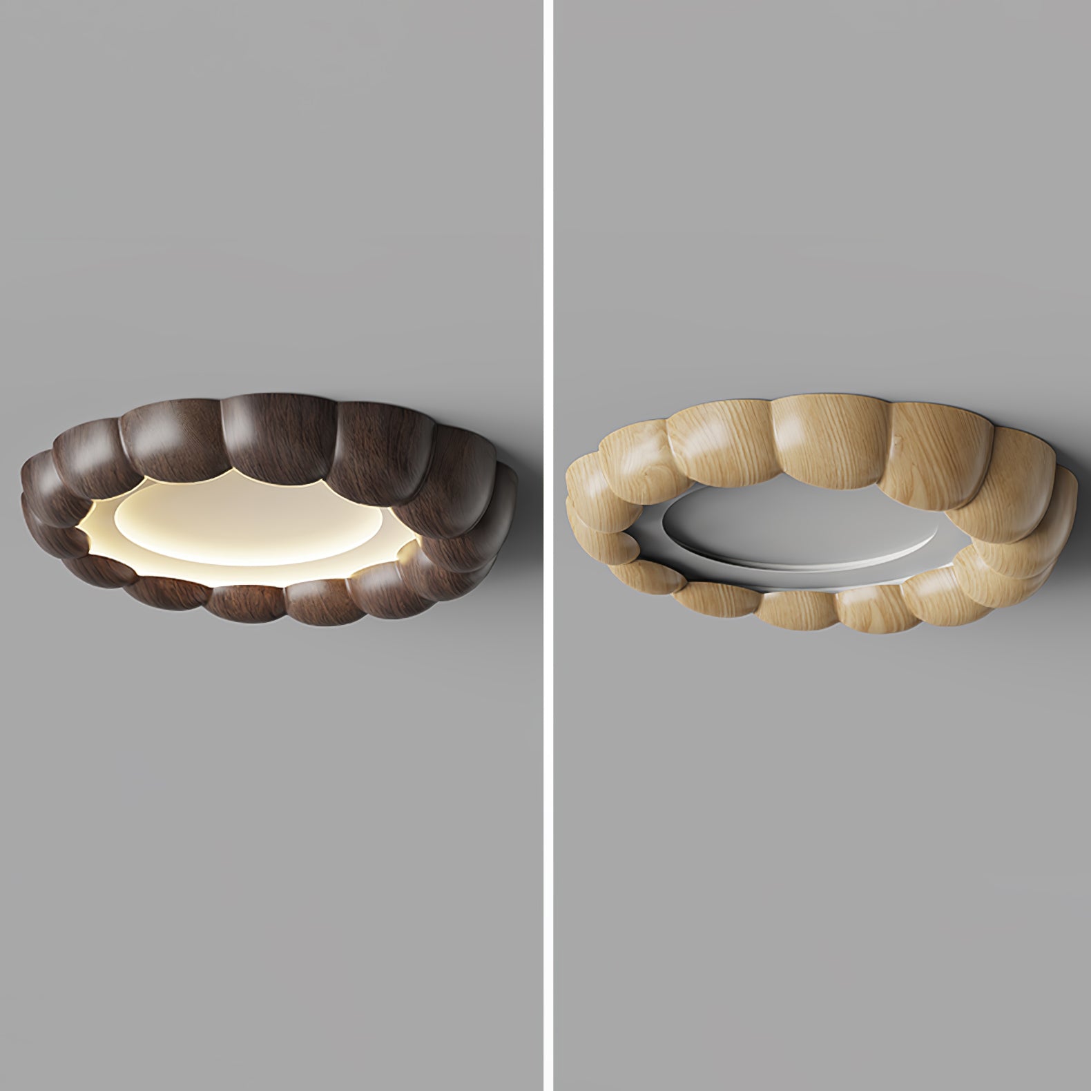 Modern Walnut Wood Grain Ripple Flush Mount LED Ceiling Light Fixture