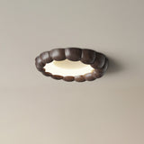 Modern Walnut Wood Grain Ripple Flush Mount LED Ceiling Light Fixture