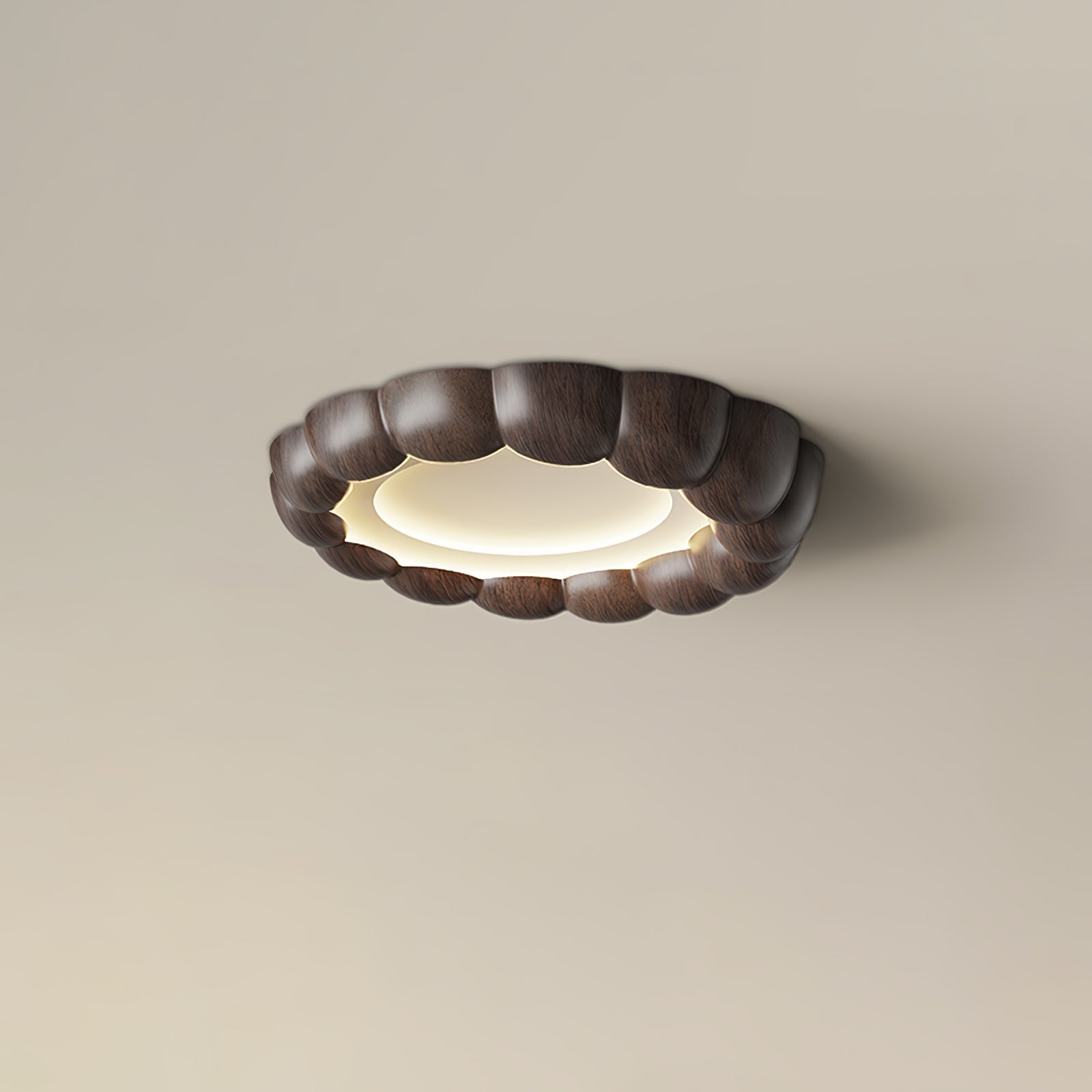 Modern Walnut Wood Grain Ripple Flush Mount LED Ceiling Light Fixture