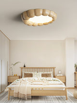 Modern Walnut Wood Grain Ripple Flush Mount LED Ceiling Light Fixture