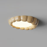 Modern Walnut Wood Grain Ripple Flush Mount LED Ceiling Light Fixture