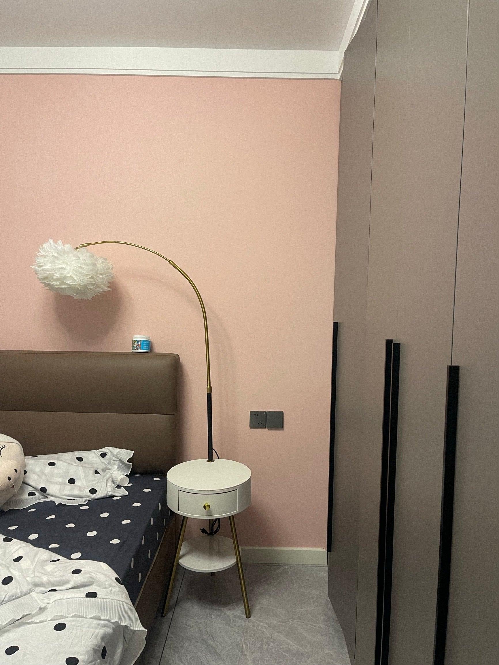 Modern Feather Floor Lamp with Storage Drawer and White Marble Base
