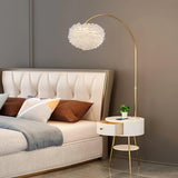 Modern Feather Floor Lamp with Storage Drawer and White Marble Base
