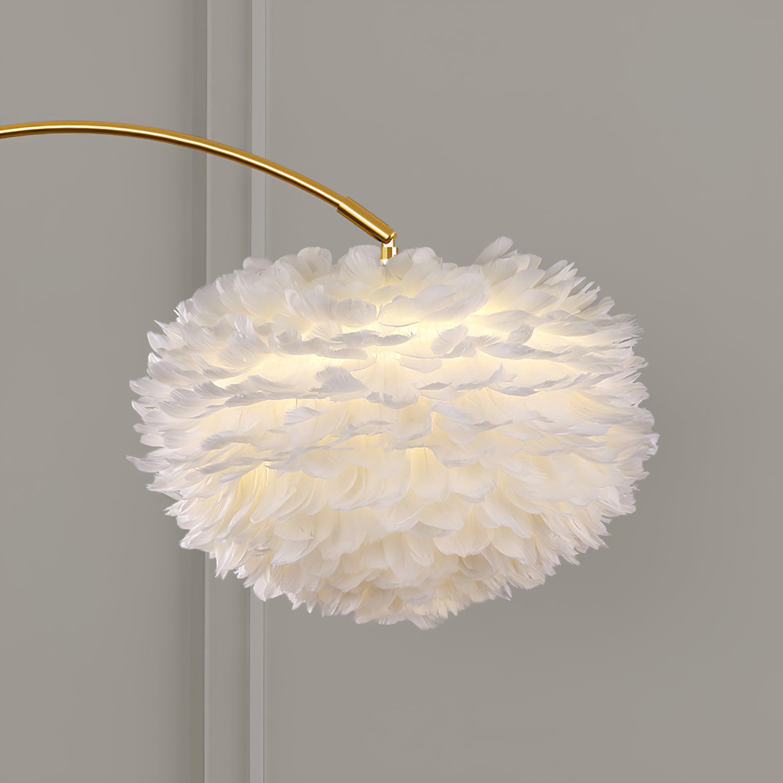 Modern Feather Floor Lamp with Storage Drawer and White Marble Base