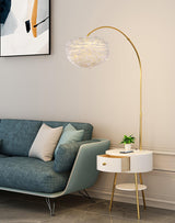 Modern Feather Floor Lamp with Storage Drawer and White Marble Base