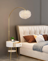 Modern Feather Floor Lamp with Storage Drawer and White Marble Base