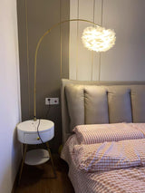 Modern Feather Floor Lamp with Storage Drawer and White Marble Base