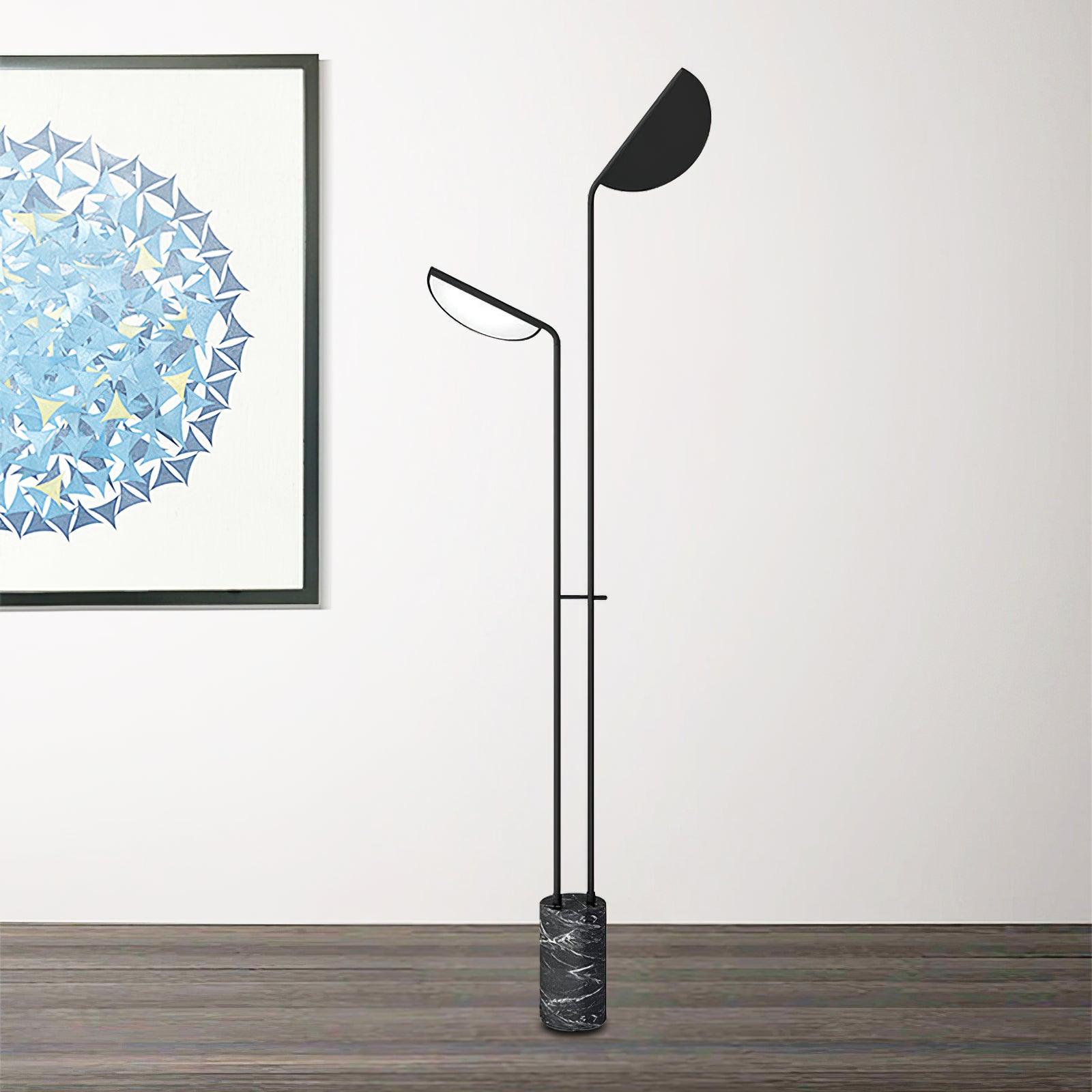 Modern Filo Floor Lamp with Black Marble Base and Rotatable Leaf Design LED Light