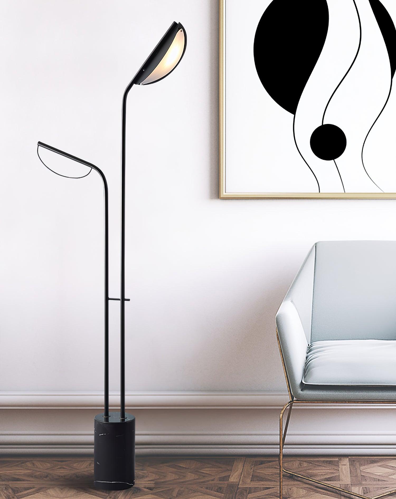 Modern Filo Floor Lamp with Black Marble Base and Rotatable Leaf Design LED Light