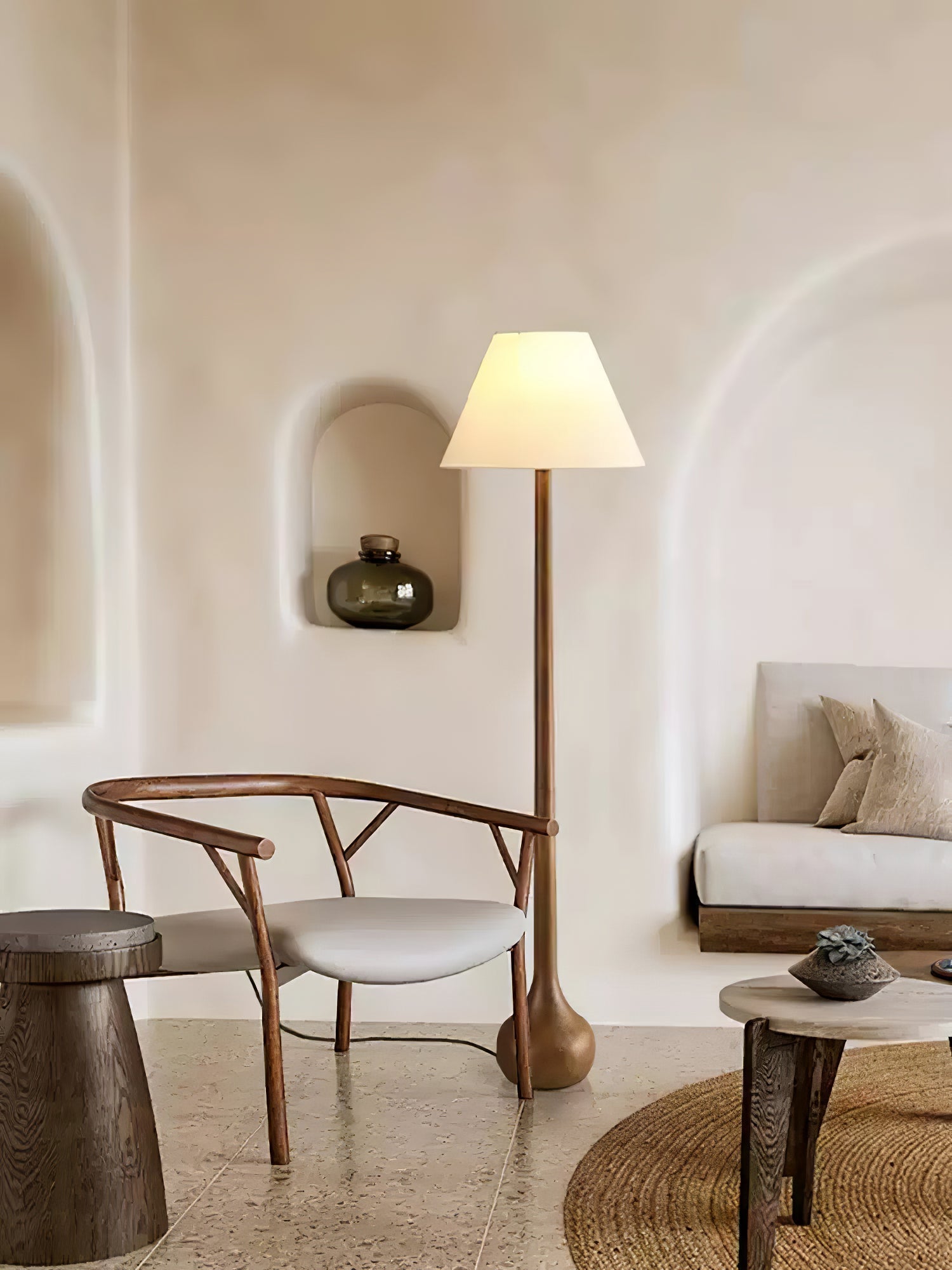 Elegant Solid Wood Uplight Floor Lamp with Fabric Shade and Metal Accents
