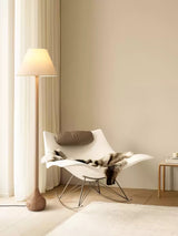 Elegant Solid Wood Uplight Floor Lamp with Fabric Shade and Metal Accents