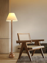 Elegant Solid Wood Uplight Floor Lamp with Fabric Shade and Metal Accents