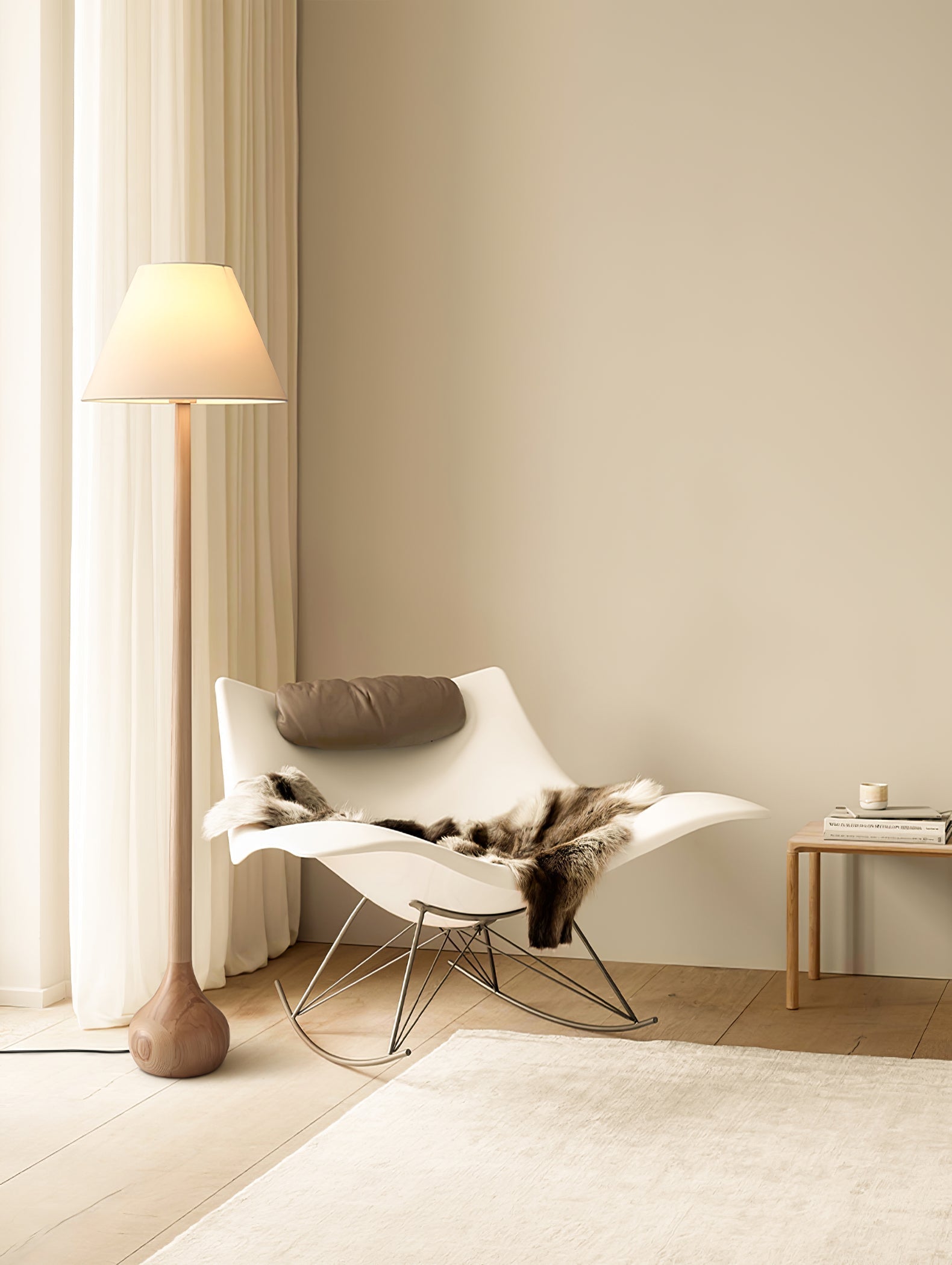 Elegant Solid Wood Uplight Floor Lamp with Fabric Shade and Metal Accents
