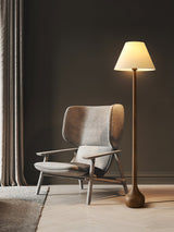 Elegant Solid Wood Uplight Floor Lamp with Fabric Shade and Metal Accents