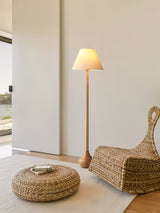 Elegant Solid Wood Uplight Floor Lamp with Fabric Shade and Metal Accents
