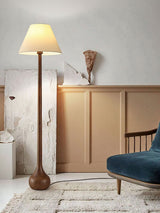 Elegant Solid Wood Uplight Floor Lamp with Fabric Shade and Metal Accents