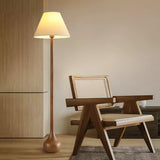 Elegant Solid Wood Uplight Floor Lamp with Fabric Shade and Metal Accents